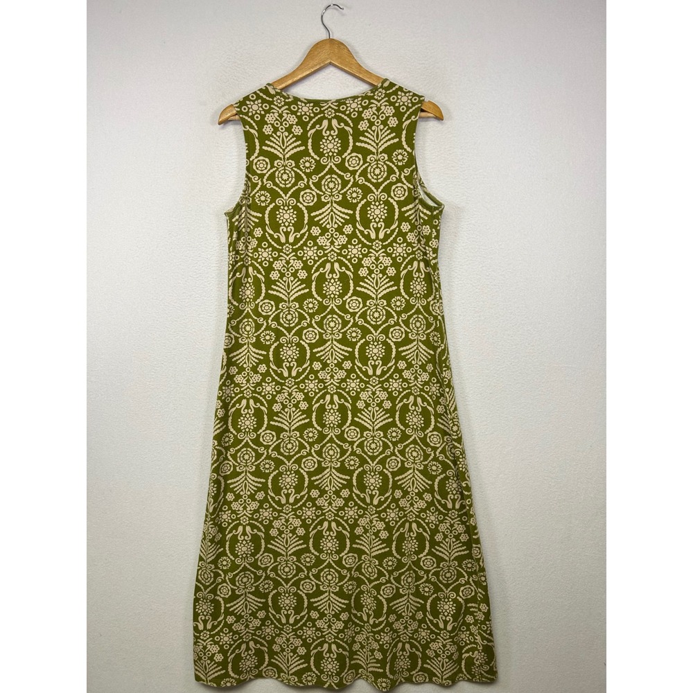Boho Mod Liz Claiborne Women MP Olive Green Damask Keyhole Sleeveless Midi Dress - Picture 2 of 9